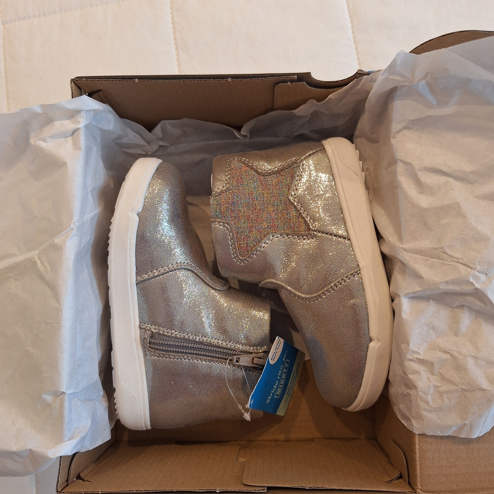 Stride Rite Silver Glitter Star Kids Boots